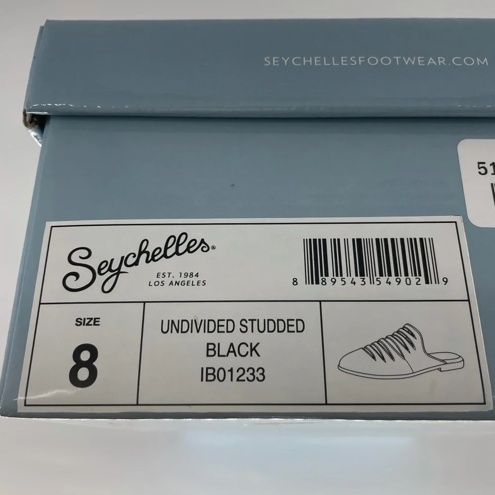 SEYCHELLES NWB Undivided Studded Black and Silver Mules Shoes Size 8 - Picture 6 of 7